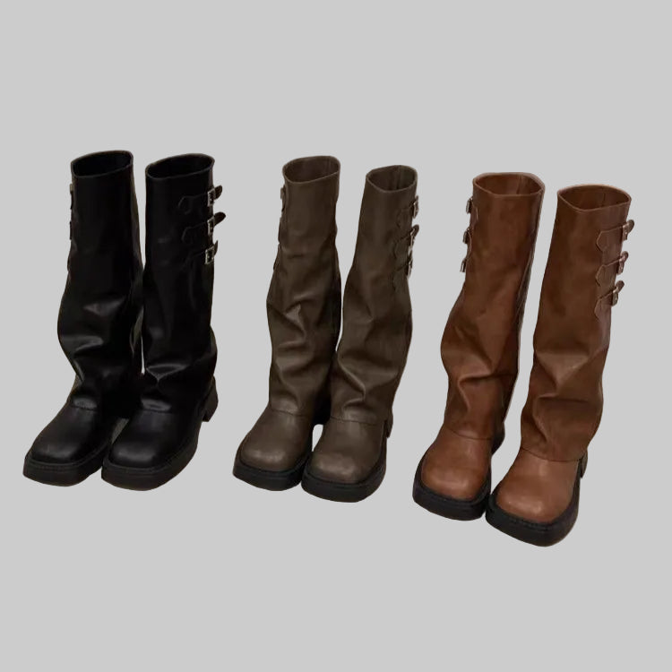 Retro Knee-High Slip-On Fashion Boots