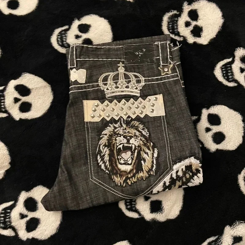 Y2K Geometric Embroidery Baggy Jeans