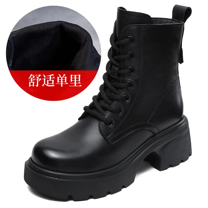 Authentic Leather Chunky Sole Women's British-Inspired Ankle Boots