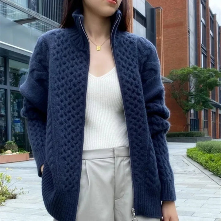 Thick Turtleneck Wool Cashmere Cardigan