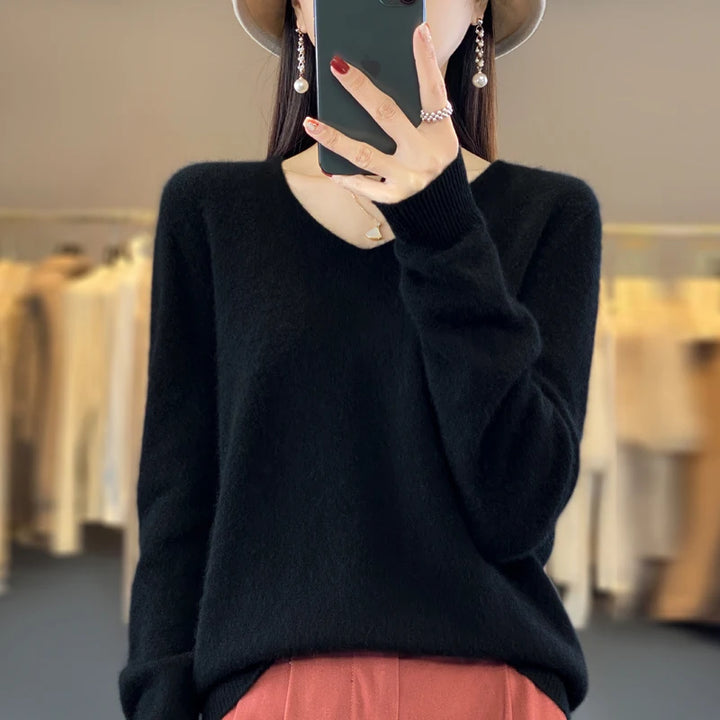100% Pure Merino Wool V-Neck Autumn Winter Sweater