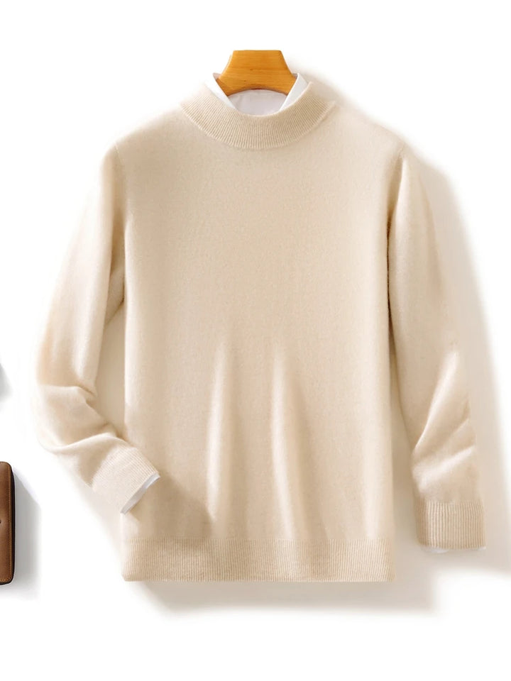 Cashmere Knitted 100% Merino Wool Mock-neck Sweater