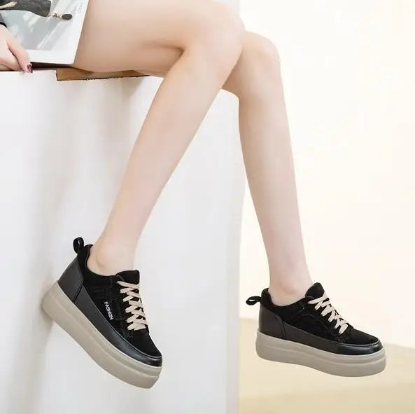 Genuine Leather Retro Warm Fleece-Lined Chunky Sneakers