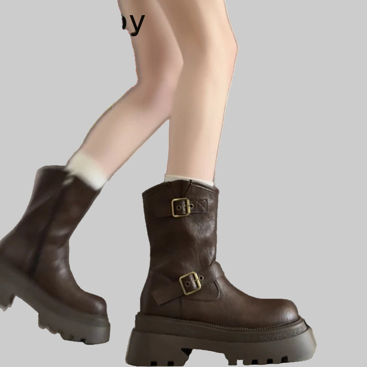 Punk Style Autumn Winter Ankle Boots with Belt Buckle