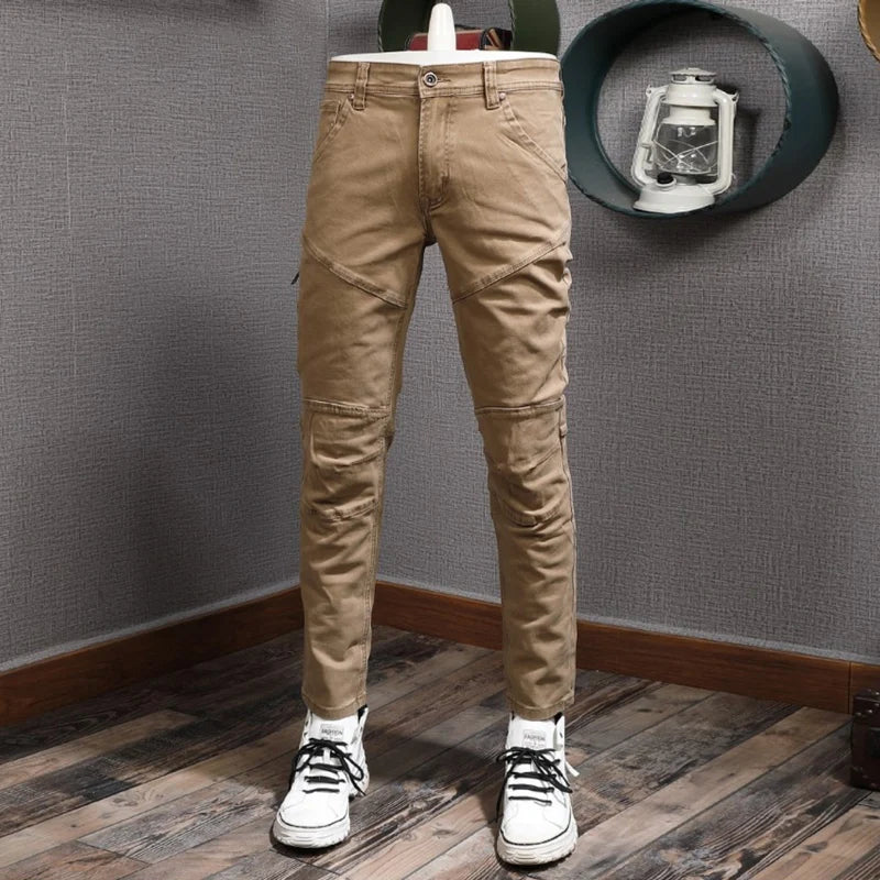 Designer Spliced Stretch Slim Fit Cargo Pants