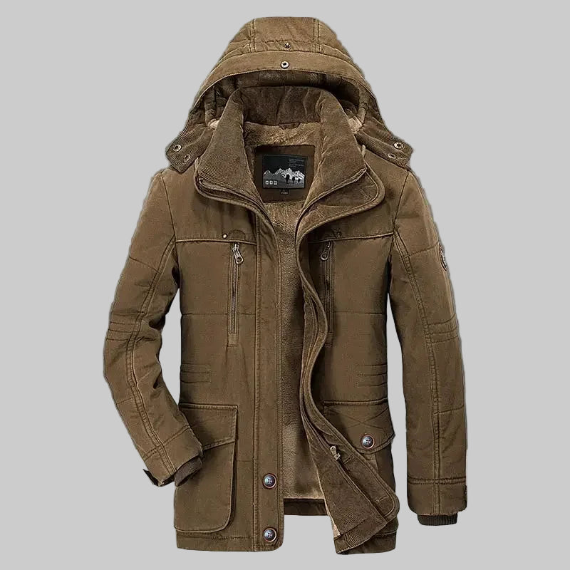 Thick Velvet Multi-Pocket Zipper Winter Parka