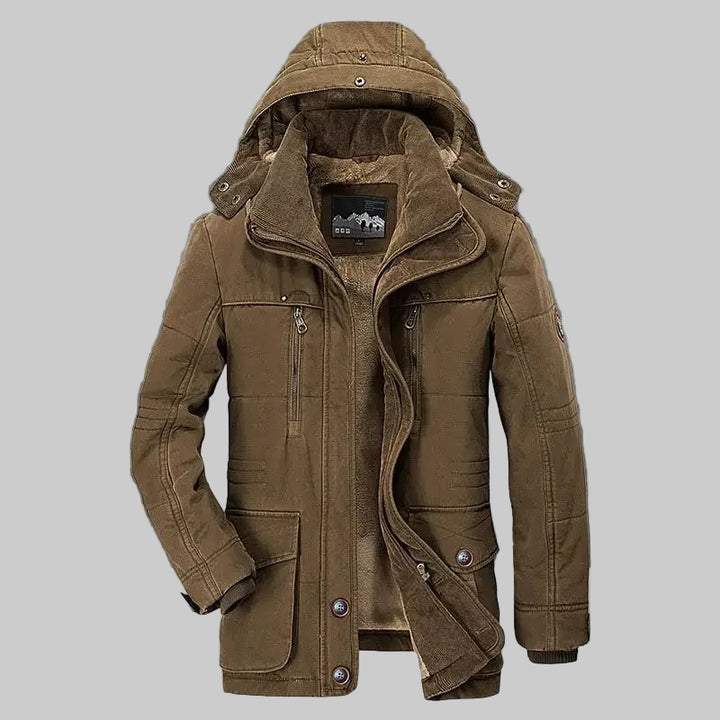 Thick Velvet Multi-Pocket Zipper Winter Parka