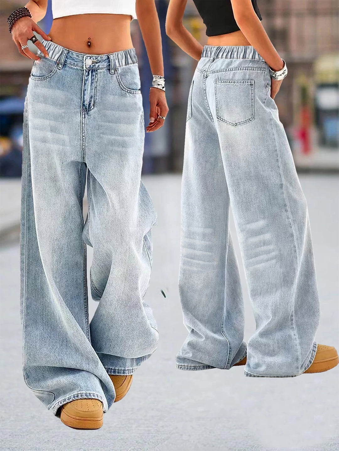 Retro Washed Wide-Leg Jeans