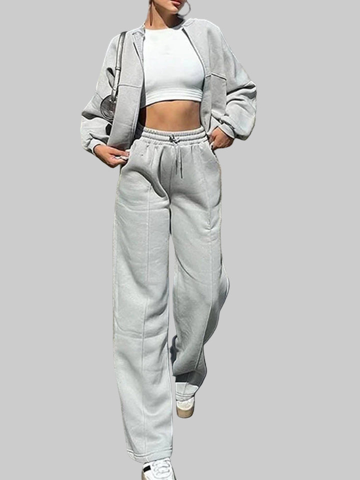 Thick Zipper Jacket and Sweatpants Set