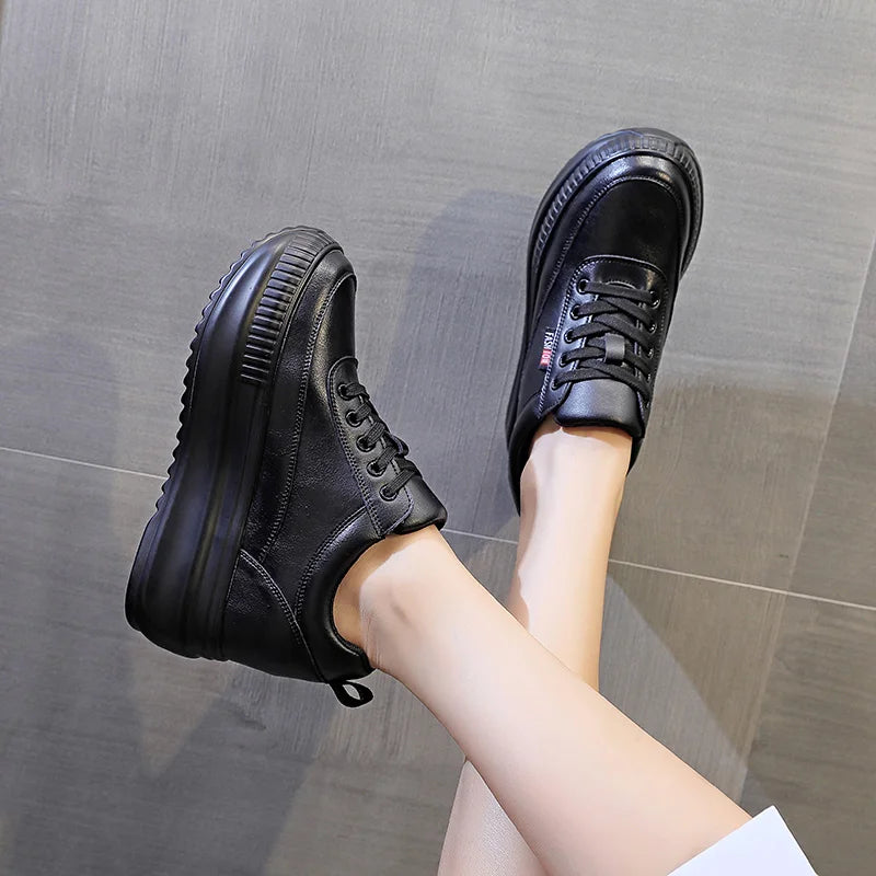 Genuine 8CM Leather Chunky Sneakers