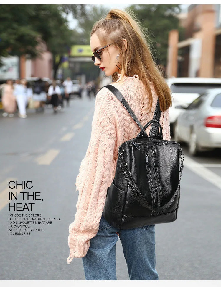 Multifunctional Soft Leather Backpack