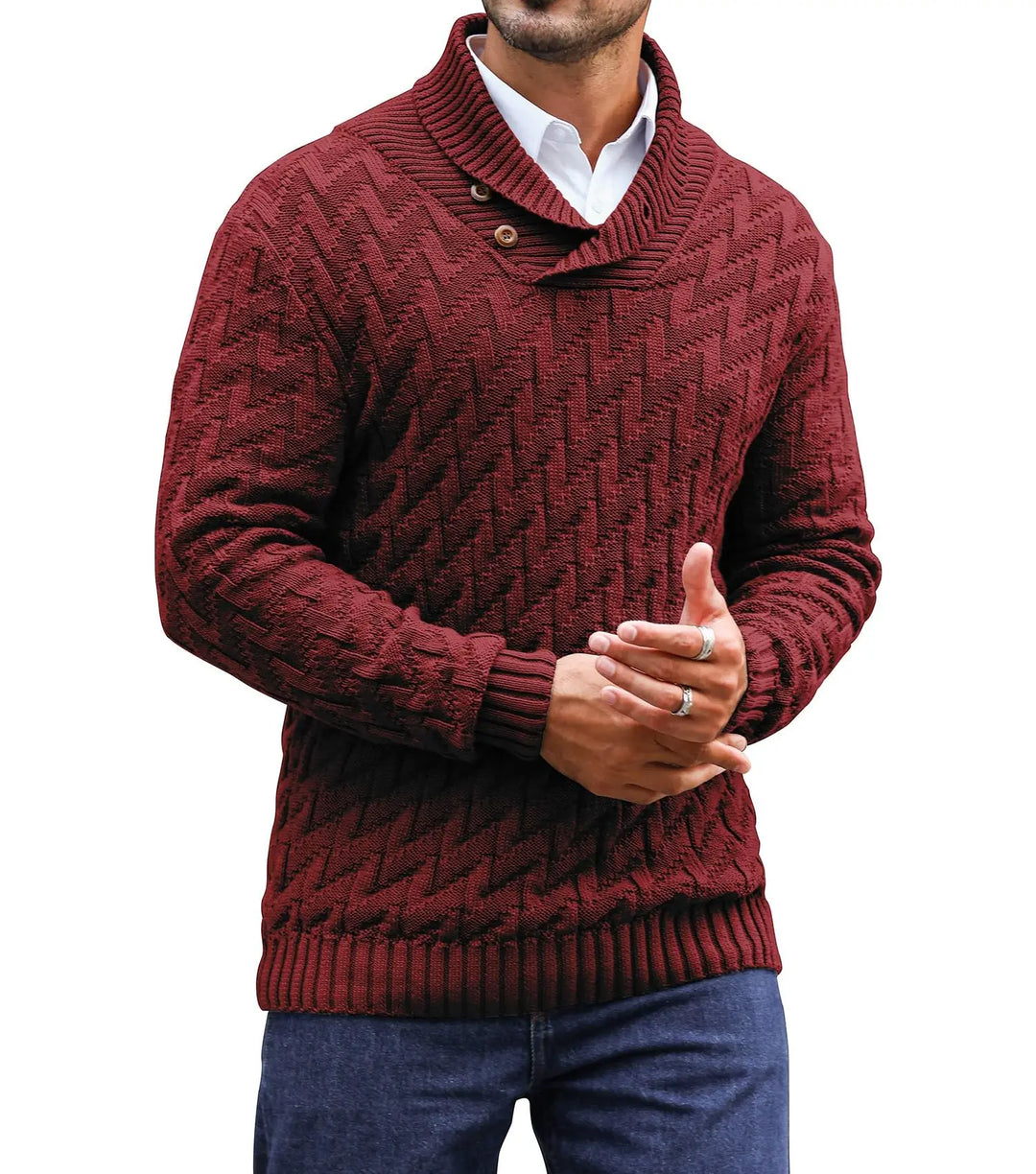 Shawl Collar Cable Knit Sweater