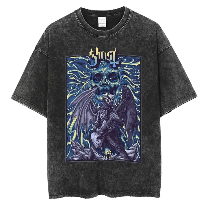 Washed Vintage Gothic Rock Metal Ghost Band Tees