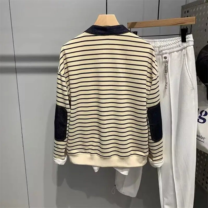 Retro Striped V-neck Knitted Sweater