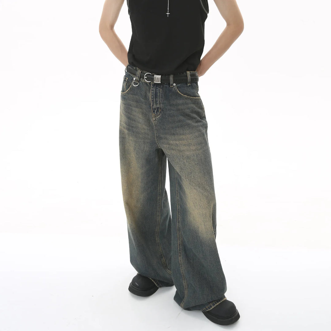 Vintage Wash Baggy Wide Leg Jeans