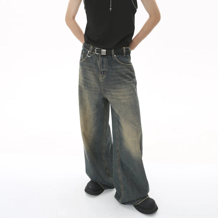 Vintage Wash Baggy Wide Leg Jeans