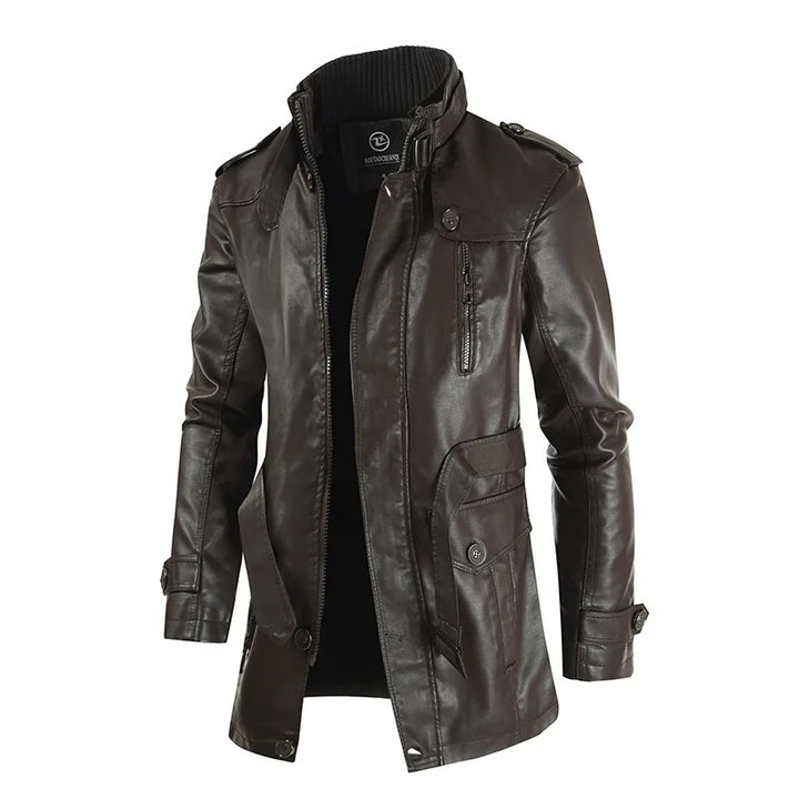 Thick Fleece-lined Leather Winter Coat