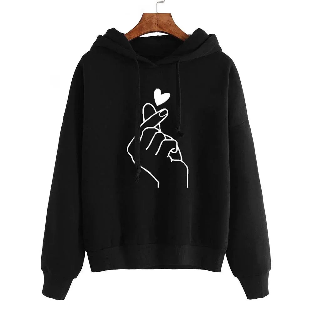 Casual Heart Print Solid Color Hoodie