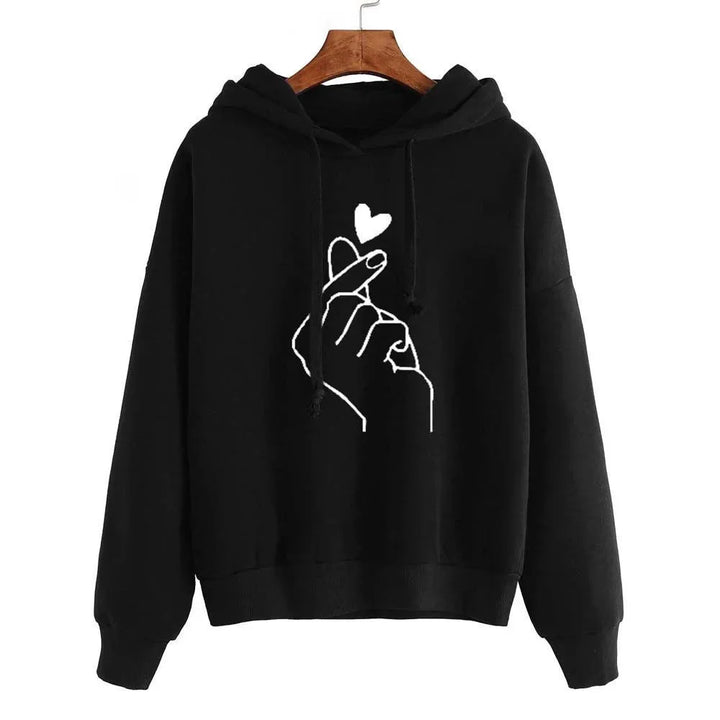 Casual Heart Print Solid Color Hoodie