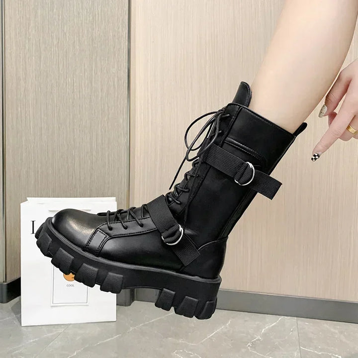 Mid-Calf Punk Gothic Motorcycle Boots