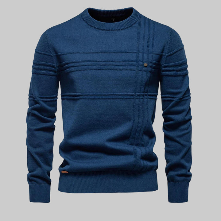 Striped Knitted Cotton Crewneck Pullover Sweater
