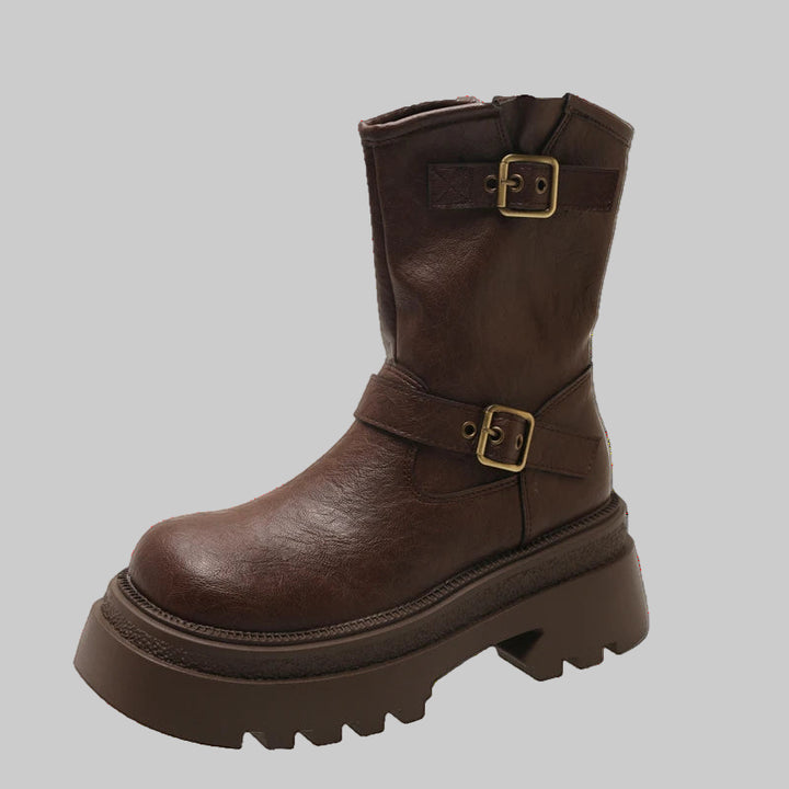 Punk Style Autumn Winter Ankle Boots with Belt Buckle
