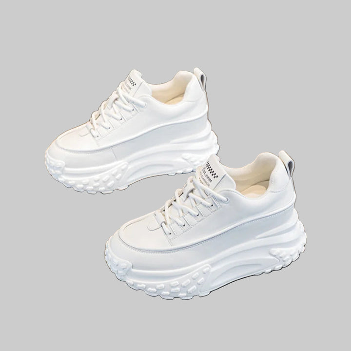7cm Genuine Leather Chunky Platform Wedge Sneakers