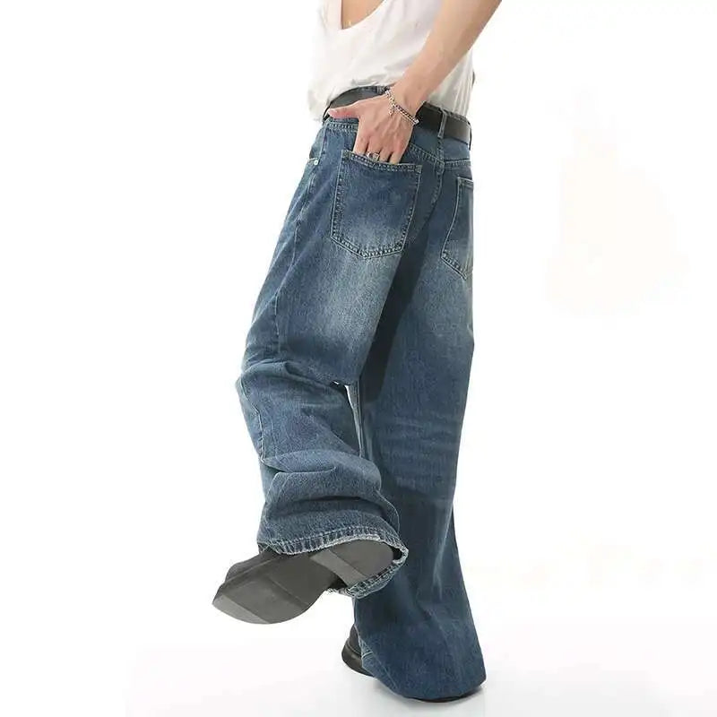 Gradient Washed Denim Pants with Metal Ring Design