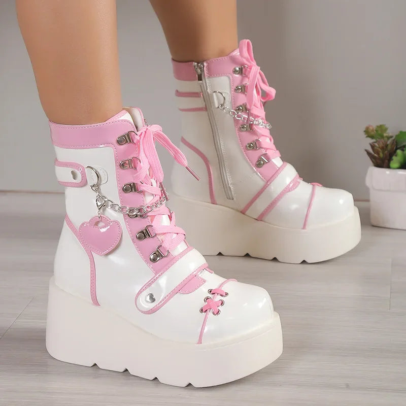 Charming Heart-Shaped Platform Ankle Boots