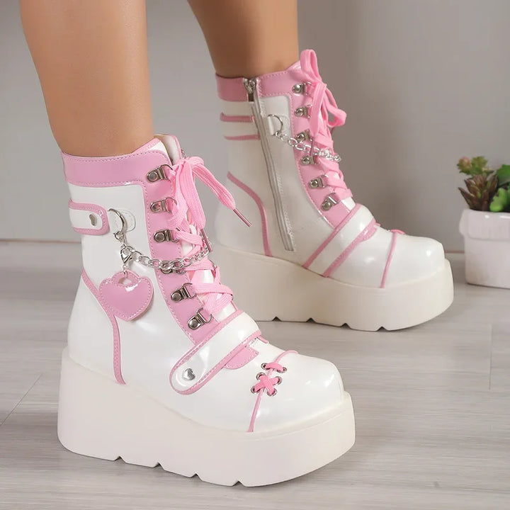 Charming Heart-Shaped Platform Ankle Boots