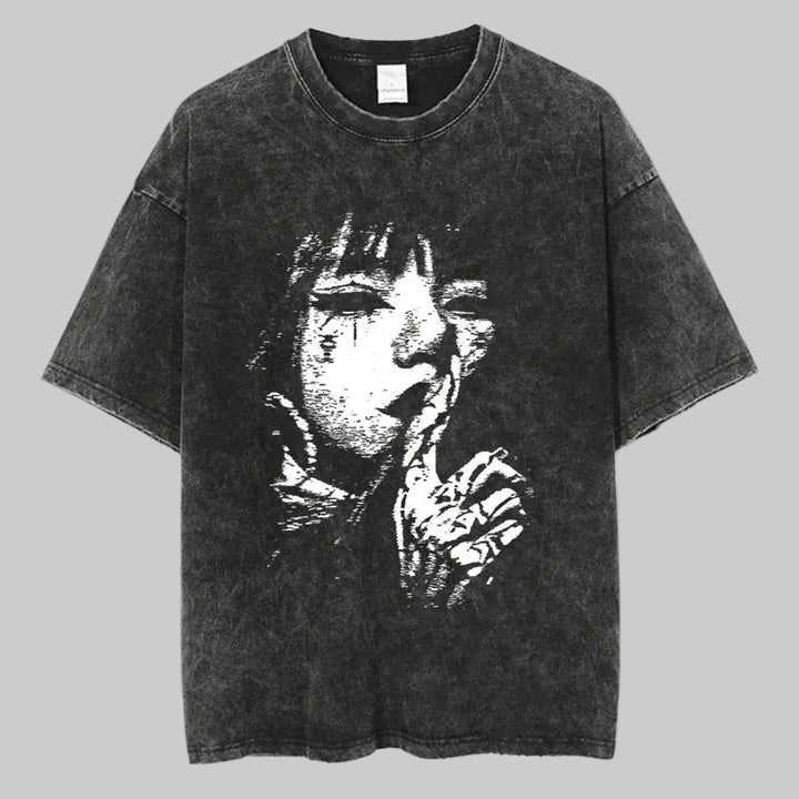 Washed Graphic Print Harajuku Hip Hop T-Shirt