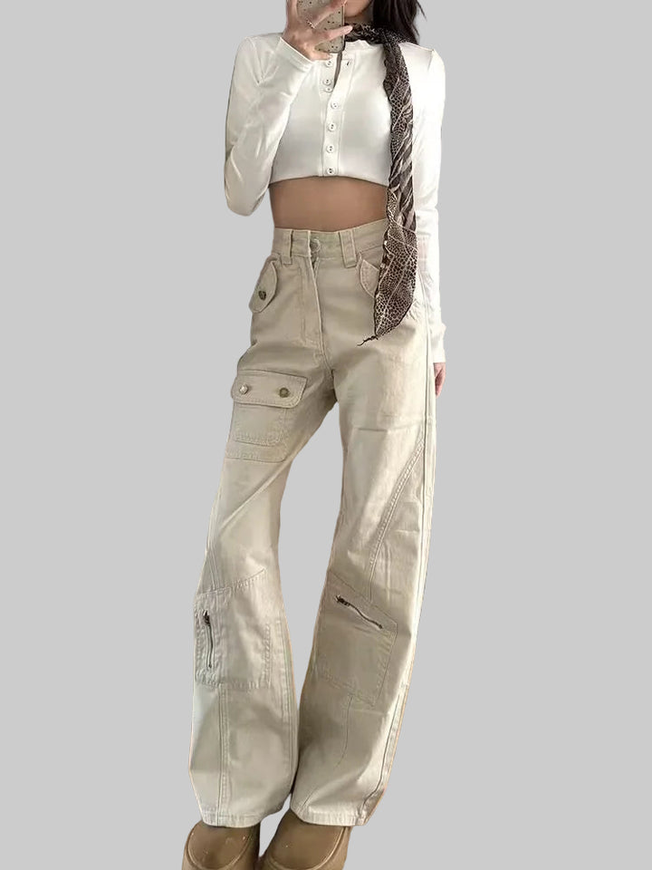 American High-Waisted Wide-Leg Cargo Pants