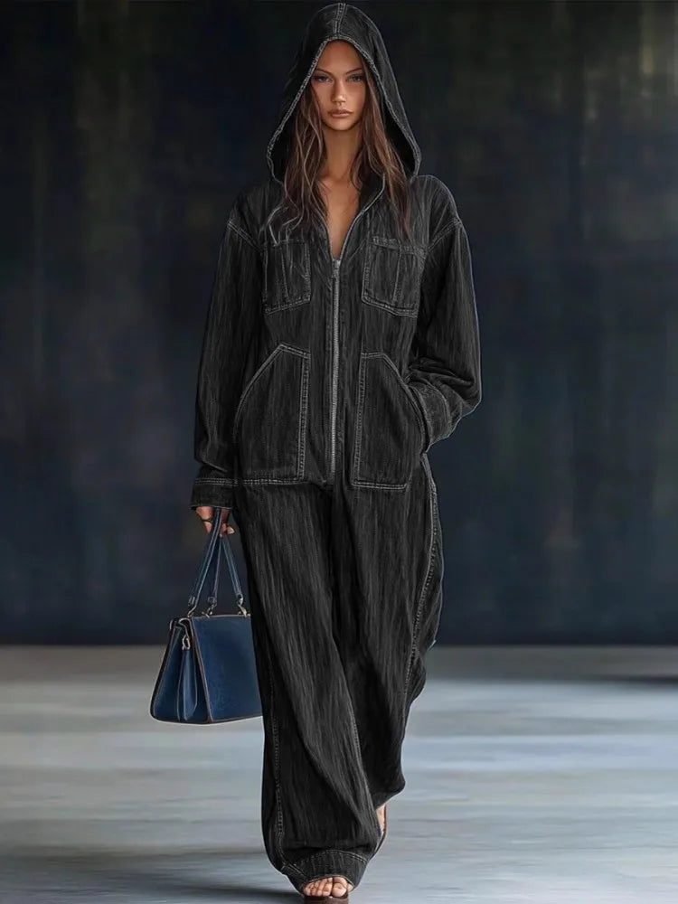 Autumn Winter Loose Fit Denim Jumpsuit