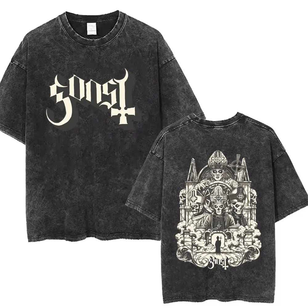 Washed Vintage Gothic Rock Metal Ghost Band Tees