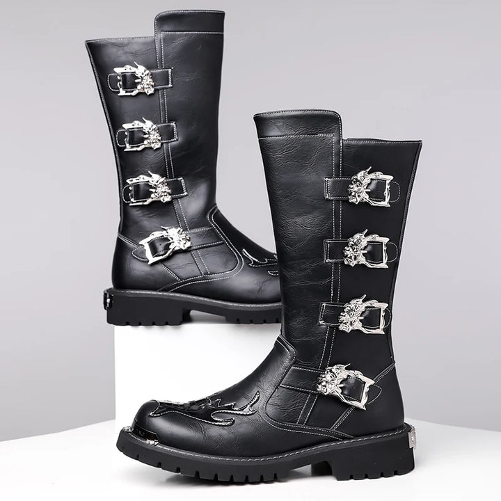 Mid-Calf Leather Motorcycle Boots