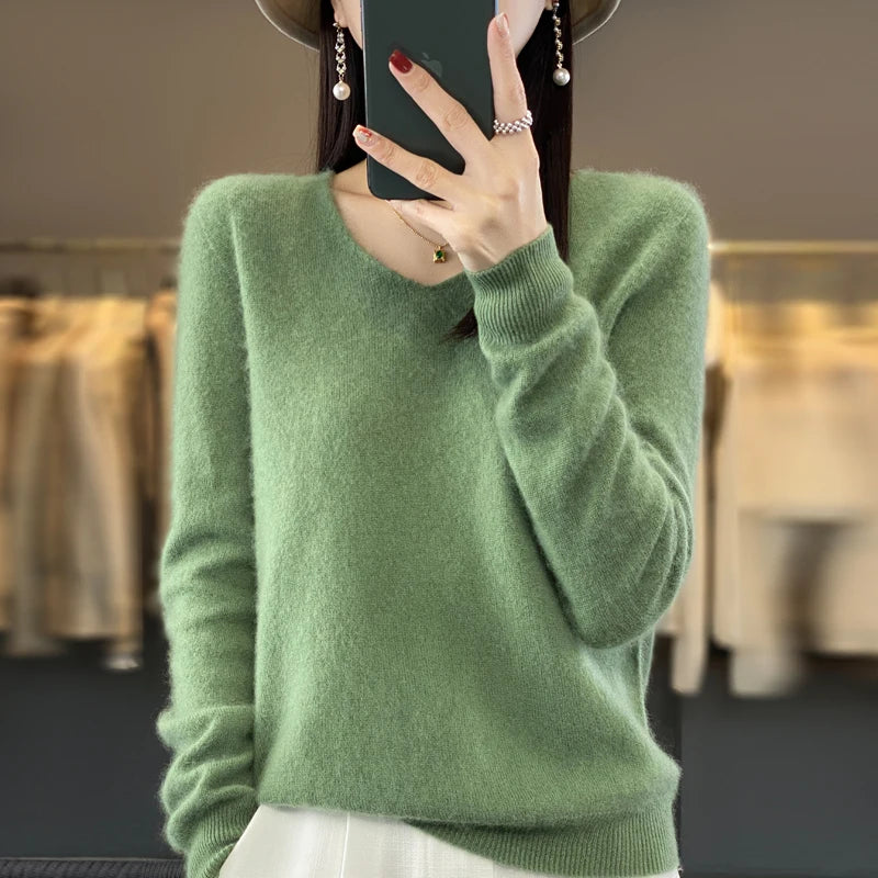 100% Pure Merino Wool V-Neck Autumn Winter Sweater