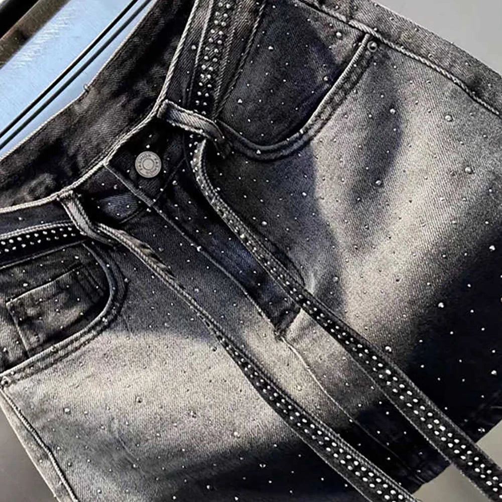 Oversized Retro Diamond Denim Mini Skirt