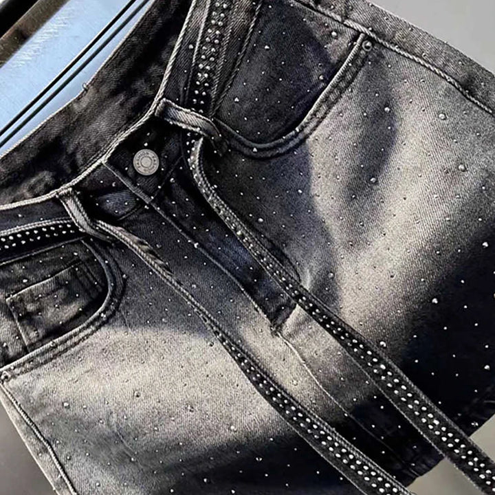 Oversized Retro Diamond Denim Mini Skirt