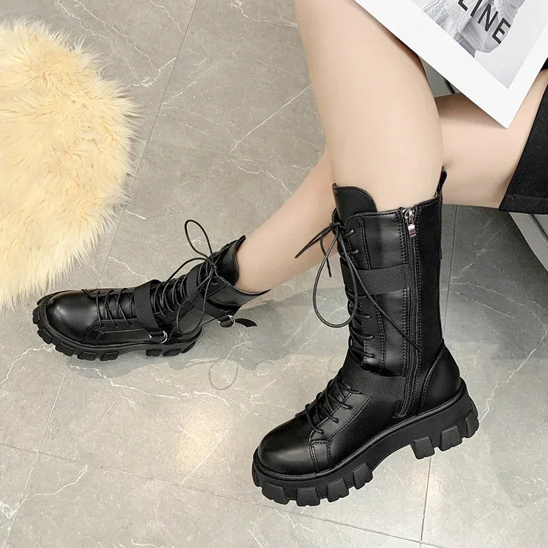 Mid-Calf Punk Gothic Motorcycle Boots