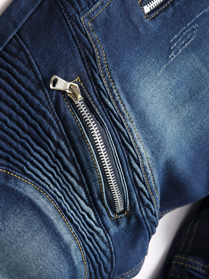 Distressed Ribbed Denim Jeans