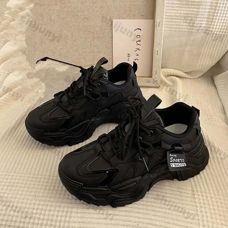 Trendy Chunky Leather Platform Sneakers