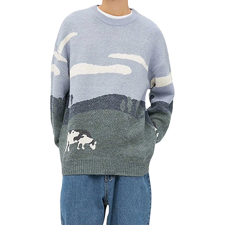 Cozy Cow Print Knitted Winter Sweater