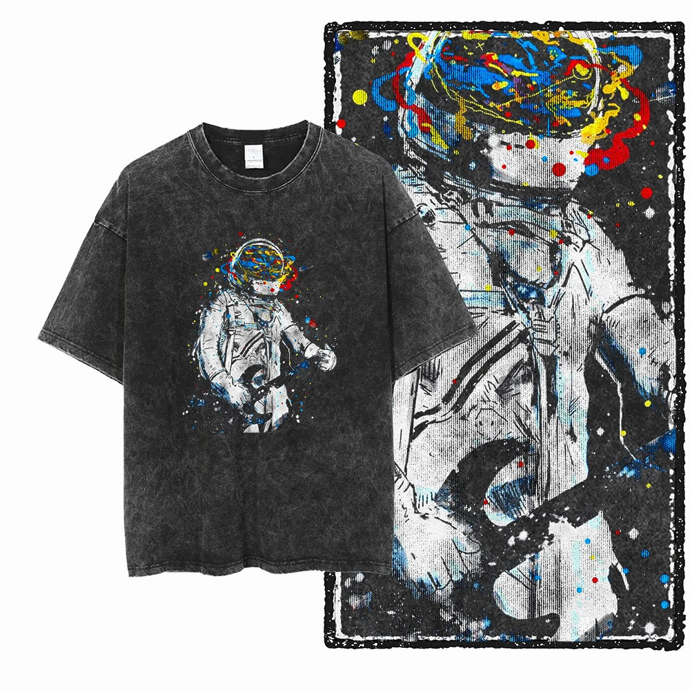 Oversized Washed Retro Finish Print Tees