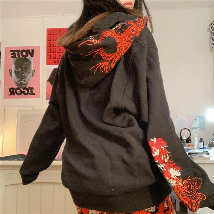 2000s Gothic Fairy Grunge Skull Graphic Oversized Hoodie