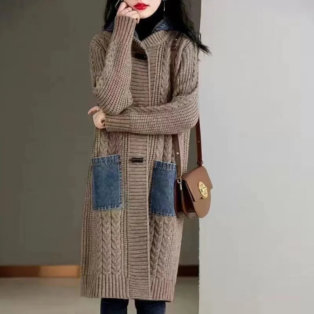 Spring Autumn Loose-Fit Hooded Knitted Cardigan