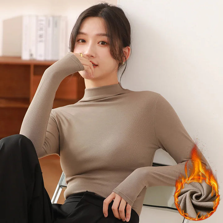 Slim Fit Half Turtleneck Modal Long Sleeve Top