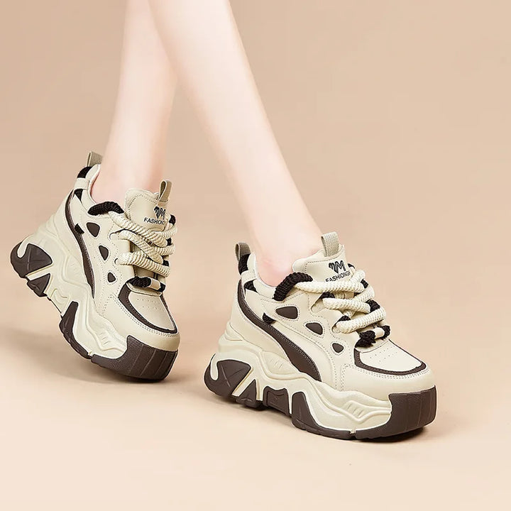 Genuine Leather Microfiber Chunky Sneakers