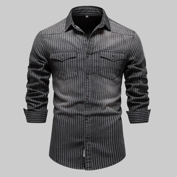 Striped Denim Cotton Long Sleeve Shirt