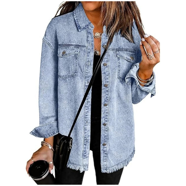 Simple Buttoned Casual Folded Collar Y2K Denim Coat