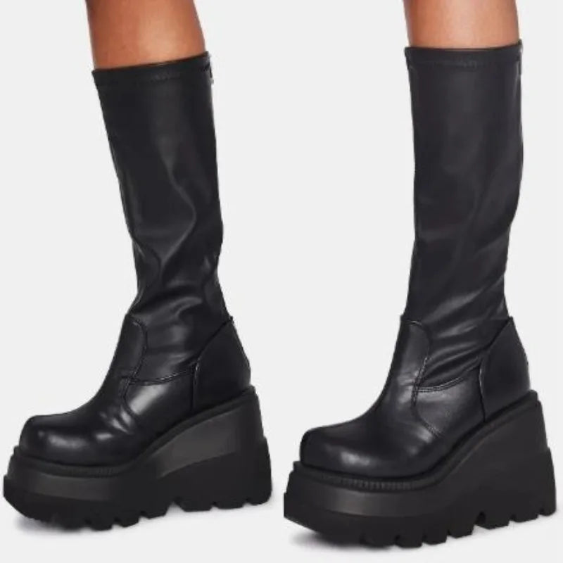 Gothic Mid-Calf Thick-Soled Unisex Punk Boots
